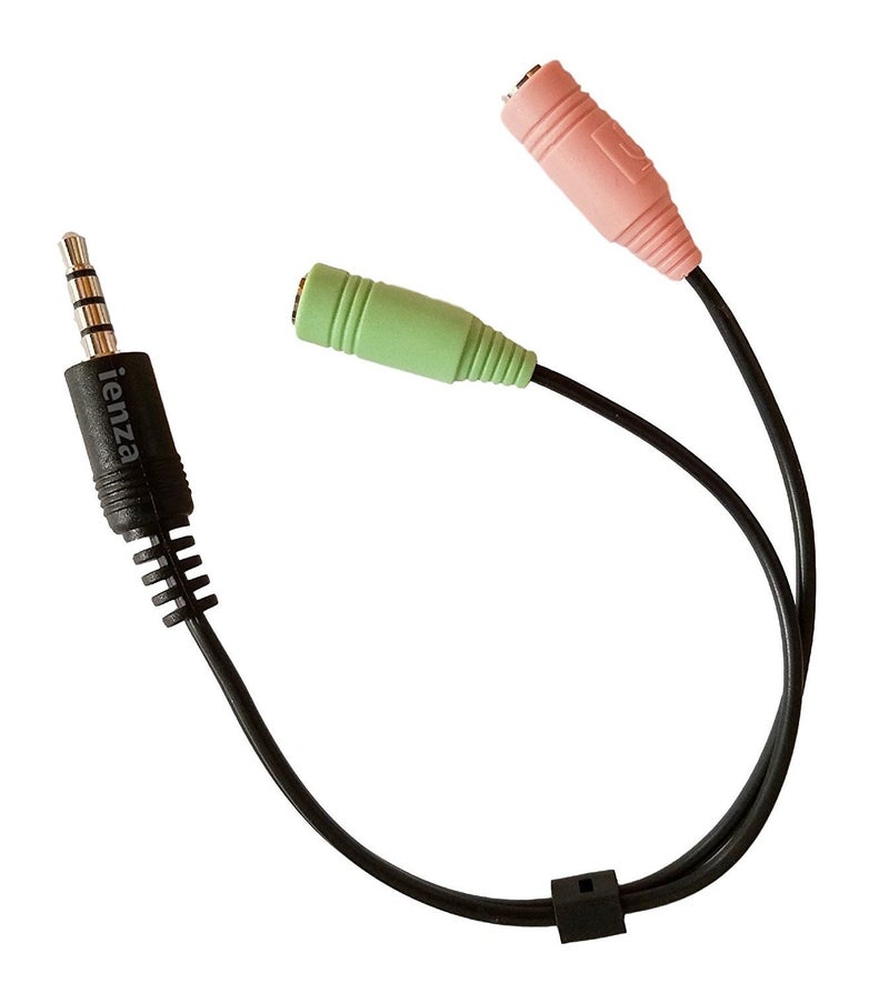 PC Headset with Separate Mic and Headphone Plugs to 4-Pole Male Plug Adapter (4 Pole to 2 3.5mm Female Mic/Headphone Jacks) by ienza